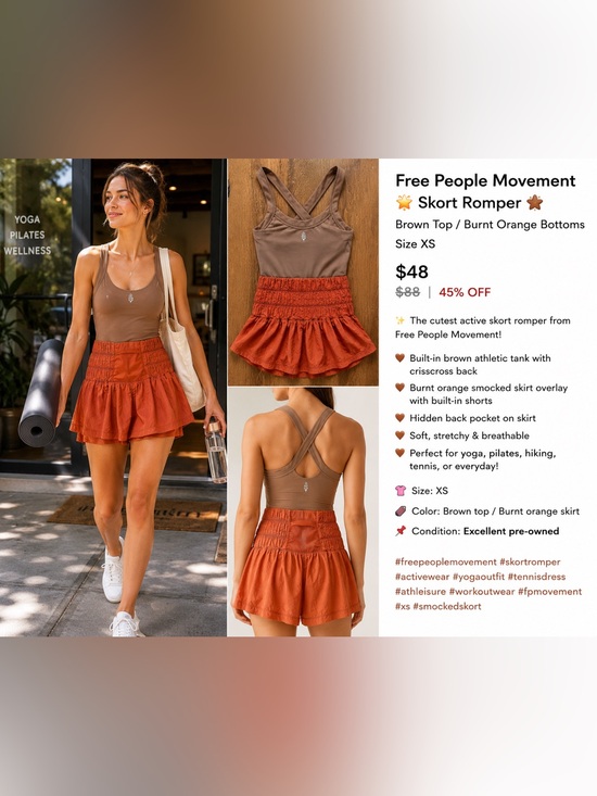FP Movement by Free People Pants - Free People Movement Brown & Burnt Orange Skort Romper XS